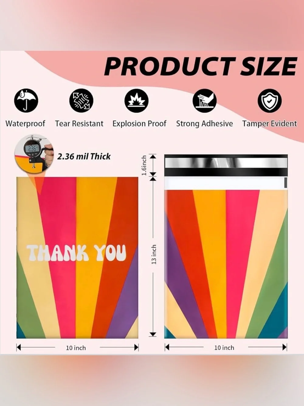 Oududianzi 'THANK YOU' Poly Mailer Bags 10×13 Retro Rainbow Shipping Bags